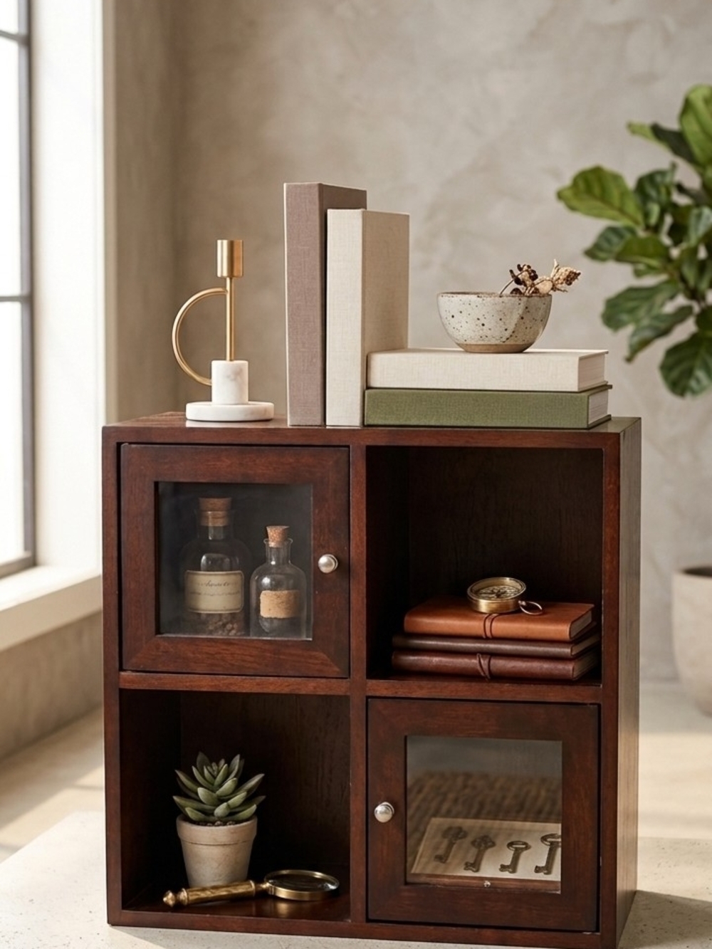 Rustic 4-Cube Tabletop Cabinet – Perfect for Perfume, Tea, & Collectibles